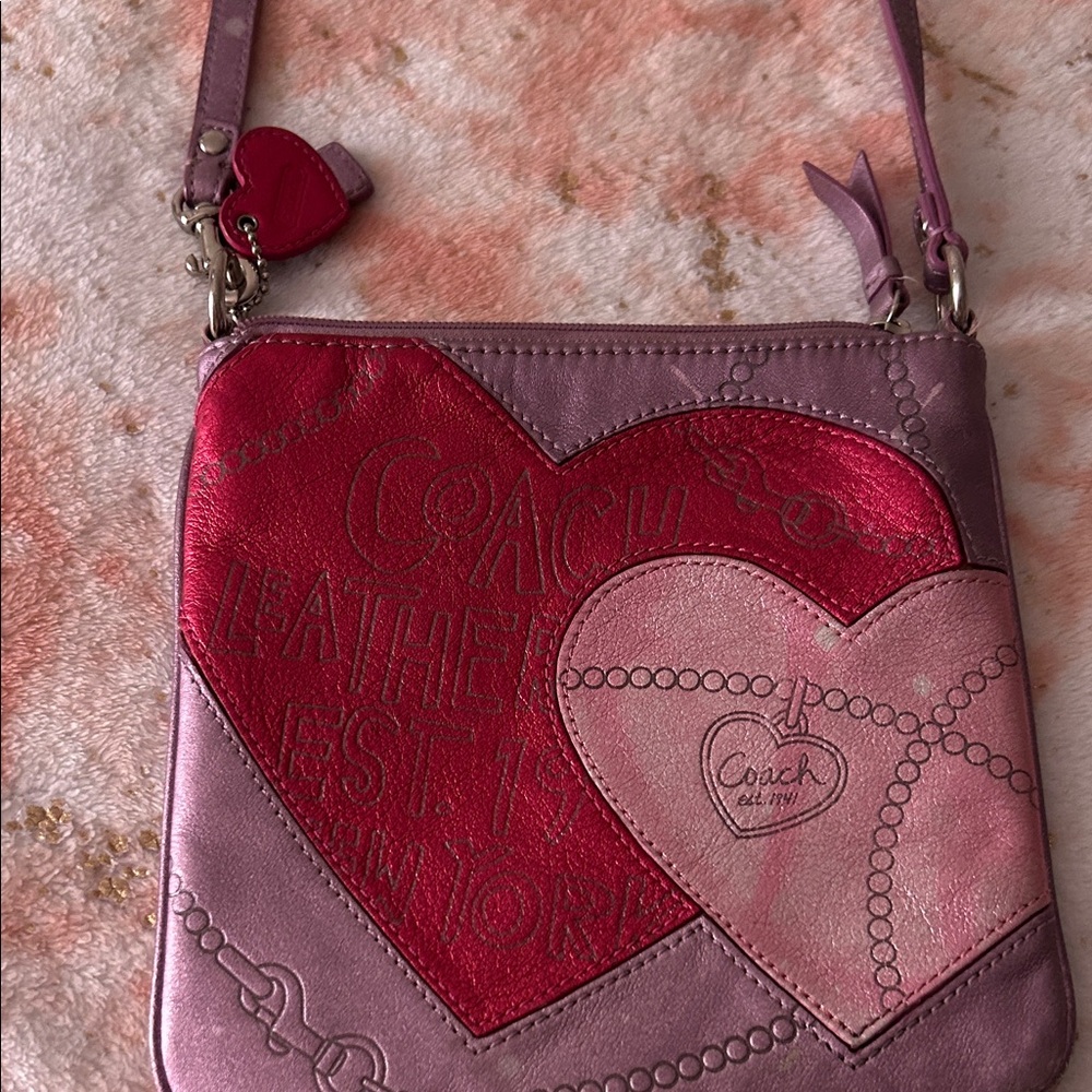 Coach Pink and Red Heart Crossbody Bag